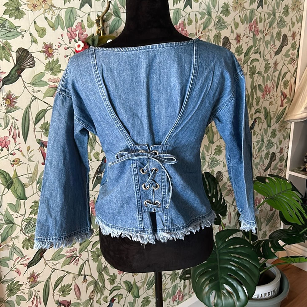 Blue Denim Back Lace-Up Top